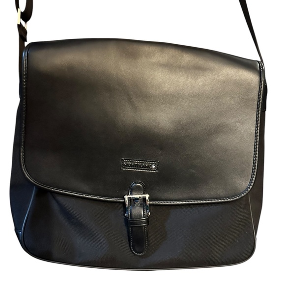 NWOT Montblanc Meisterstuck Black Leather Canvas Messenger Satchel Shoulder Bag - Picture 1 of 16